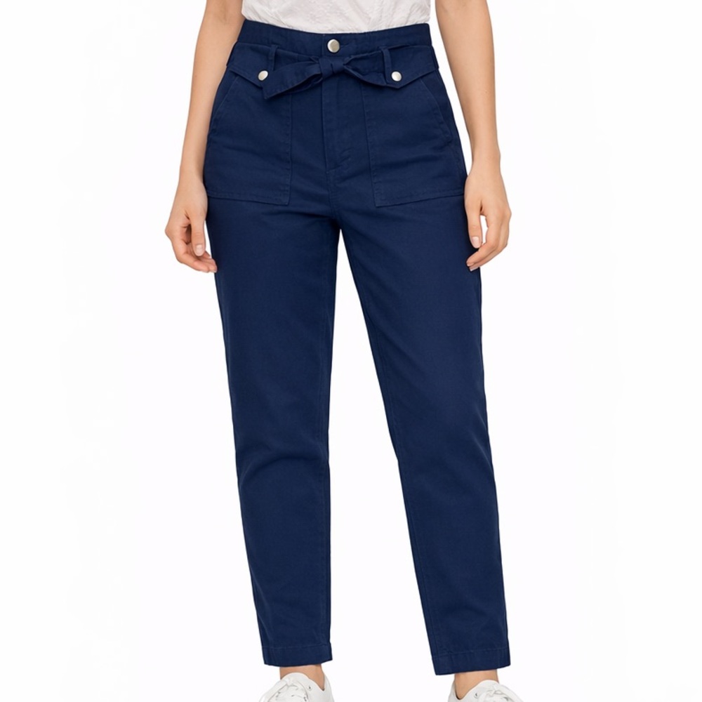 High-Rise Wide Leg Utility Pants in Navy with toe belt